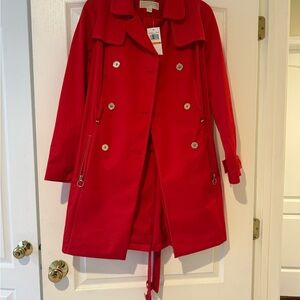 Women's Red Double-Breasted Trench Coat